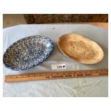 Roseville Spongeware dish (LH) & old stone dish