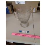 Iris and Herringbone Pattern Clear Glass Pitcher