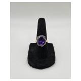 Sterling Silver Goldwash Ring w Purple Stone