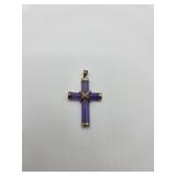 14KT Gold Lavendar Jade Cross Pendant- Marked 585