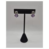 Sterling 925 Earrings with Purple Gemstones - 7.5