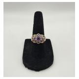 10KT Gold Ring w Amethyst & Tanzanite- Marked