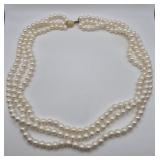 (3) Strand Pearl Necklace with 14K Gold Clasp -