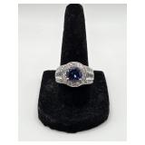 Sterling 925 Ring w Blue Center Stone- 7.9 Grams