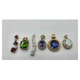 (6) Sterling 925 Goldwash Pendants with Colorful