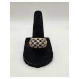 Sterling 925 Goldwash Ring w Blue and Clear Stones