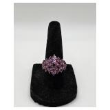 Sterling Goldwash Ring w Purple Cluster Stones