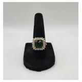 Sterling Goldwash Ring w Green Center Stone- 6.1 G