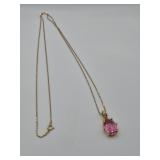Sterling 925 Goldwash Necklace with Pink Pendant-