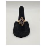 Sterling Gold Wash Ring w Purple Stones- 4.9 Grams