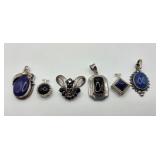 (6) 925 Sterling Pendants with Blue and Black