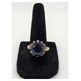Sterling Gold Wash Ring w Beautiful Blue Stone