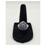 Sterling 925 Ring w Purple Stones- 6 Grams
