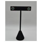 Sterling 925 Earrings with Green Stones  - 1.8