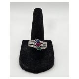 Sterling 925 Ring w Multicolor Gemstones
