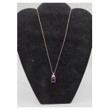 Sterling 925 Goldwash Pendant with Purple Stone -