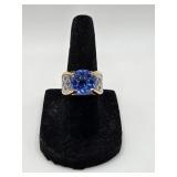 Sterling 925 Goldwash Ring w Blue Stone