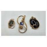 (3) Pendants in Gold Filled Wrap including Blue,