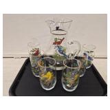 Vtg West Virginia Glass Pitcher and (6) Glasses