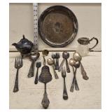 Silverplate Tray, Flatware and Pcs.