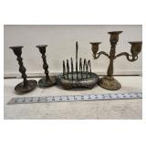 Brass and Pot Metal Candlestick Holders, Toast
