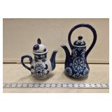 Pair of Decorative Coffee Pots - Blue and White