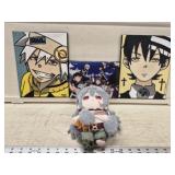 (3) Animae Canvas Art Pictures and (2) Stuffies