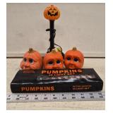 (3) Ceramic Pumpkins and Pumpkin Lights
