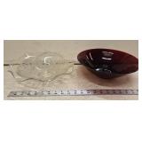 (2) Large Glass Centerpiece Bowls- Including Ruby
