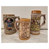 (3) Vintage Glazed Steins- Including Pabst