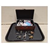 Jewelry Box with Contents and Miniature Metal