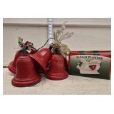 Vtg Sleigh Planter and Red Bell Lights