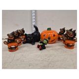 (6) Ceramic Napkin Holders,Black Cat and Pumpkin