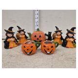 (4) Ceramic Witches and Pumpkins