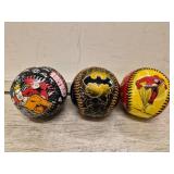 (3) Baseballs, Batman, Flash and Justice League