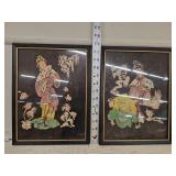 Pair of Vtg Japanese Girls on Silk in Frames -