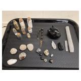 Polished Stones, Black Heart and Miniature Jars