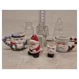 Heavy Glass Angel Candlestick Holder, Santa Mugs,