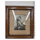 Antique Oak Framed Print of Madonna  - 12' x 14'