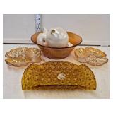 Merigold Glass Bowl with Ceramic Fruit and Amber
