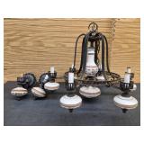 Vtg Cast Metal and Porcelain Chandelier with Wall