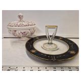 Vtg Serving Tray, Handpainted and Ceramic Compote