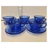 (5) Hazel Atlas Colbalt Blue Cups and Saucers