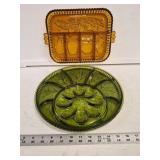 (2) Vintage Green and Amber Serving Dishes