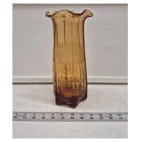 Heavy Amber Etched Glass Vase