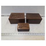 (3) Carved Wooden Boxes- Made In India