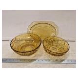 Vintage Amber Bowls and Platter- Including Anchor