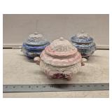 (3) Vintage Lusterware Lidded Bowls- Needs