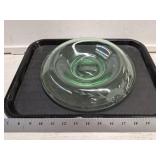 Etched Glass Uranium Glass Dish- Glows