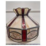 Vi tage Stained Glass and Slag Glass Hanging Lamp